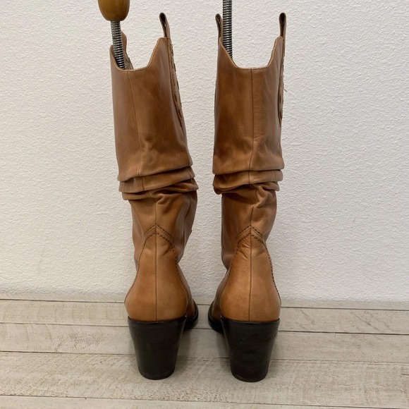 BCBG Boots 8B Camel Brown Leather Pull On Slouch Cowgirl Western BCBGeneration - Picture 4 of 15
